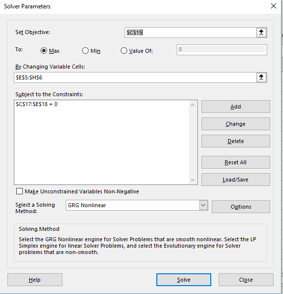 Solver Window